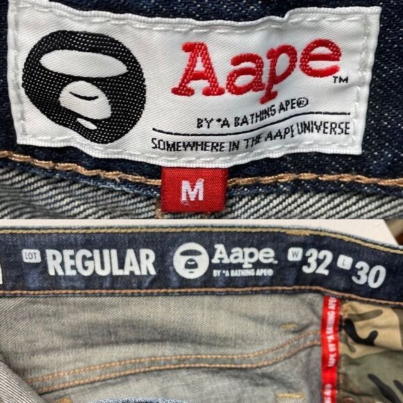 AAPE BY A BATHING APE BAPE Men’s Denim Jeans Embellished American Flag Blue 32 - Picture 6 of 8